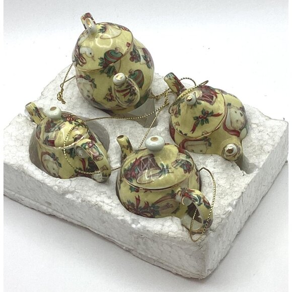 2003 Teapot Ornaments By A Special Place-Porcelain, Gold Trim-Christmas 4-NOS - Picture 7 of 7